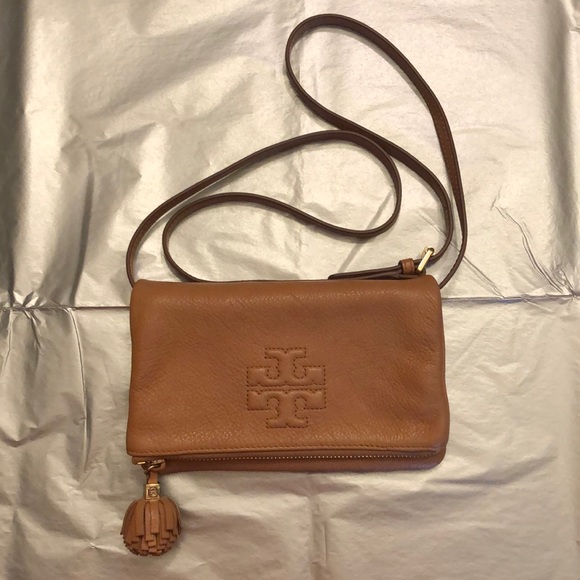 Tory Burch Handbags - Tory Burch EUC Mini-Thea Foldover Purse w/pom-Pom